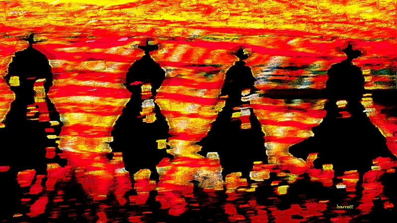 Four Cowboys by artist Don Barrett